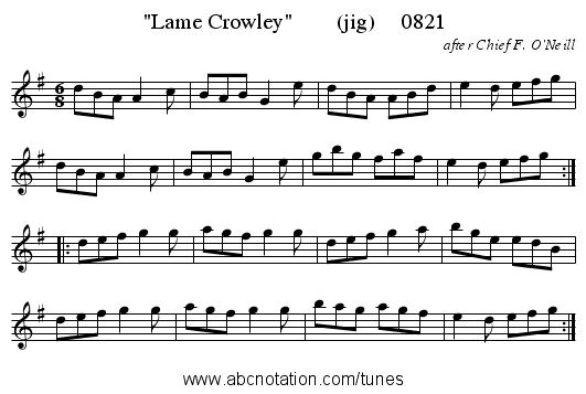 Lame Crowley (jig) 0821 - staff notation