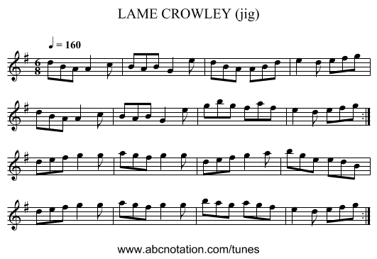 LAME CROWLEY (jig) - staff notation