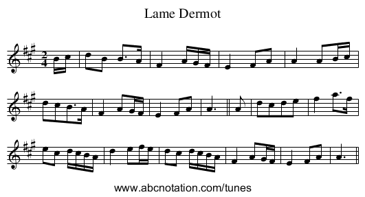 Lame Dermot - staff notation