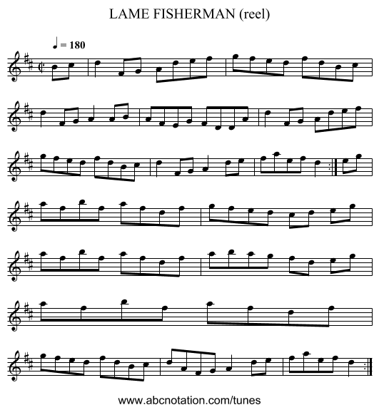 LAME FISHERMAN (reel) - staff notation