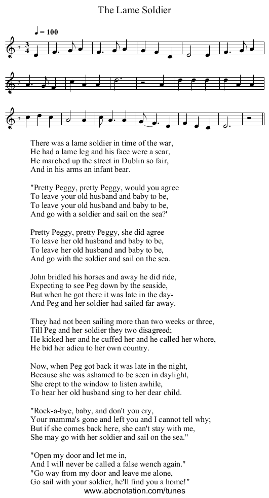 Lame Soldier, The - staff notation