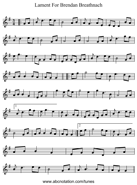 Lament For Brendan Breathnach - staff notation