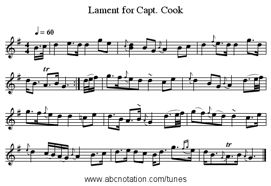 Lament for Capt. Cook - staff notation