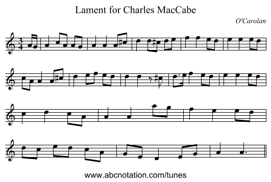 Lament for Charles MacCabe - staff notation