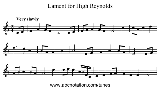 Lament for High Reynolds - staff notation