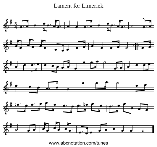 Lament for Limerick - staff notation