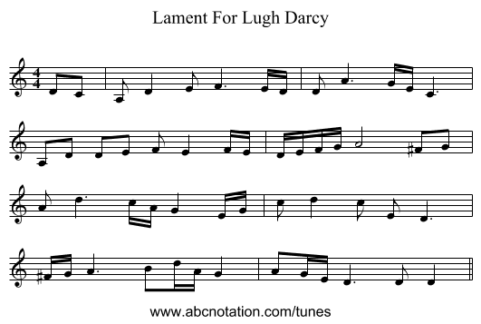 Lament For Lugh Darcy - staff notation