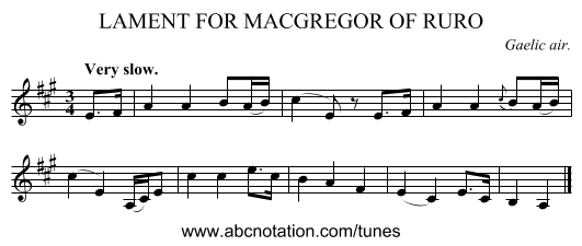 LAMENT FOR MACGREGOR OF RURO - staff notation
