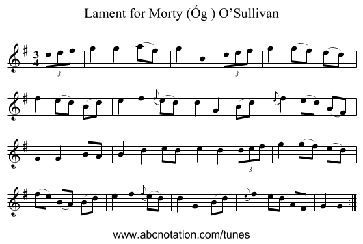 Lament for Morty (Óg ) O’Sullivan - staff notation