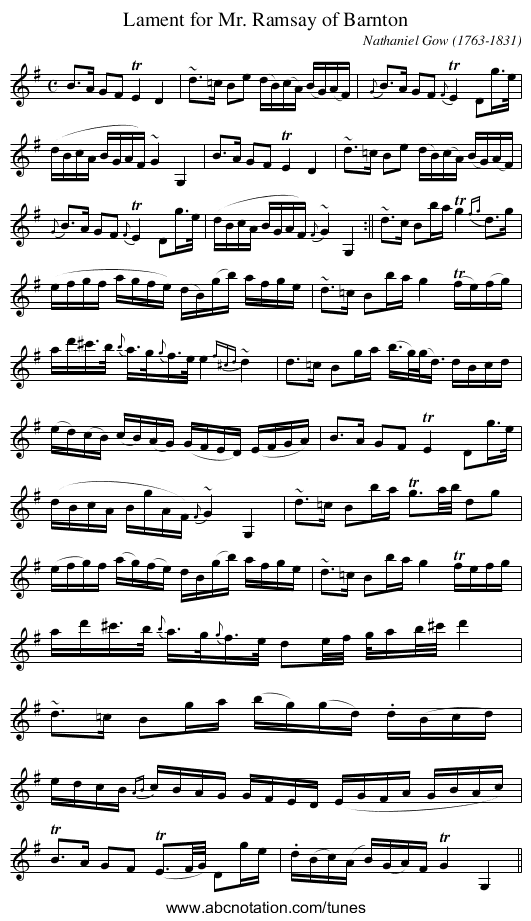Lament for Mr. Ramsay of Barnton - staff notation