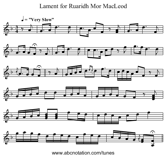 Lament for Ruaridh Mor MacLeod - staff notation