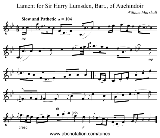 Lament for Sir Harry Lumsden, Bart., of Auchindoir - staff notation