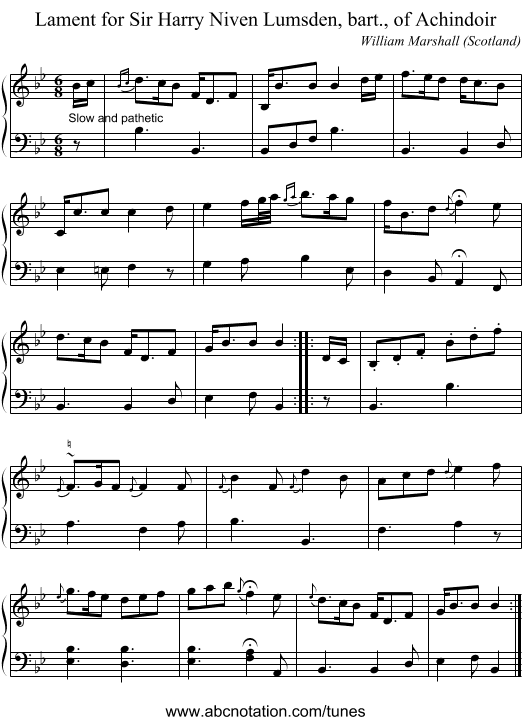 Lament for Sir Harry Niven Lumsden, bart., of Achindoir - staff notation