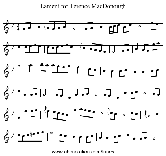 Lament for Terence MacDonough - staff notation