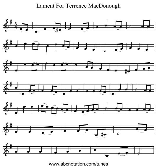 Lament For Terrence MacDonough - staff notation