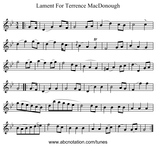 Lament For Terrence MacDonough - staff notation
