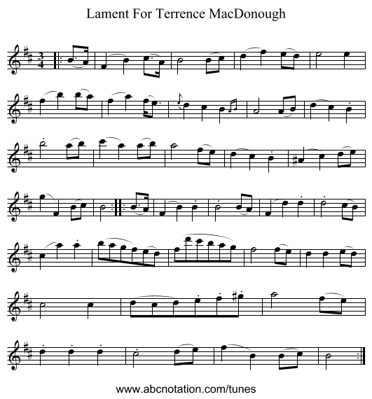 Lament For Terrence MacDonough - staff notation
