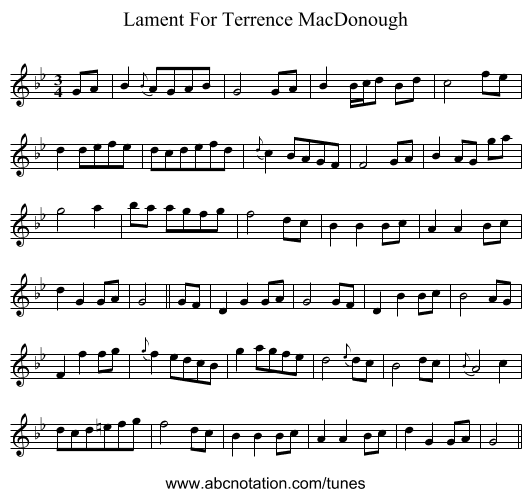 Lament For Terrence MacDonough - staff notation