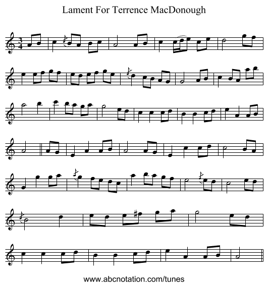Lament For Terrence MacDonough - staff notation