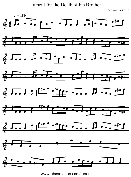 Lament for the Death of his Brother - staff notation