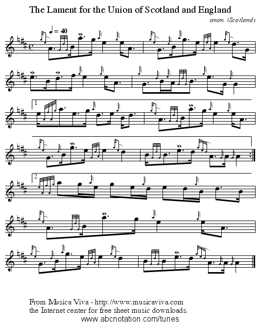Lament for the Union of Scotland and England, The - staff notation