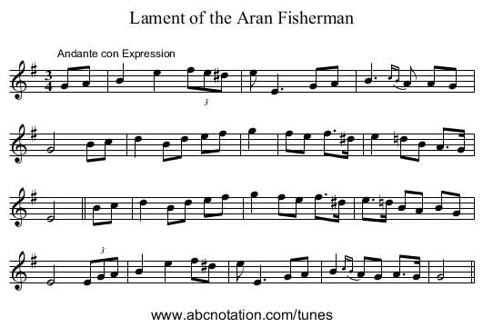 Lament of the Aran Fisherman - staff notation