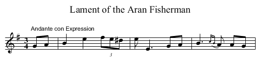 Lament of the Aran Fisherman - staff notation