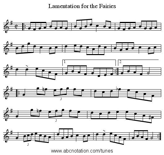 Lamentation for the Fairies - staff notation