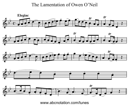 Lamentation of Owen O’Neil, The - staff notation