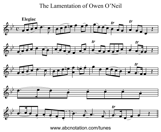Lamentation of Owen O’Neil, The - staff notation