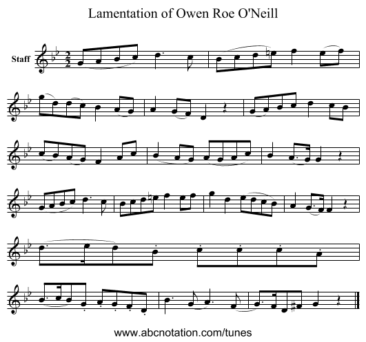 Lamentation of Owen Roe O'Neill - staff notation