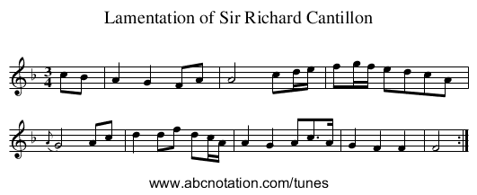 Lamentation of Sir Richard Cantillon - staff notation
