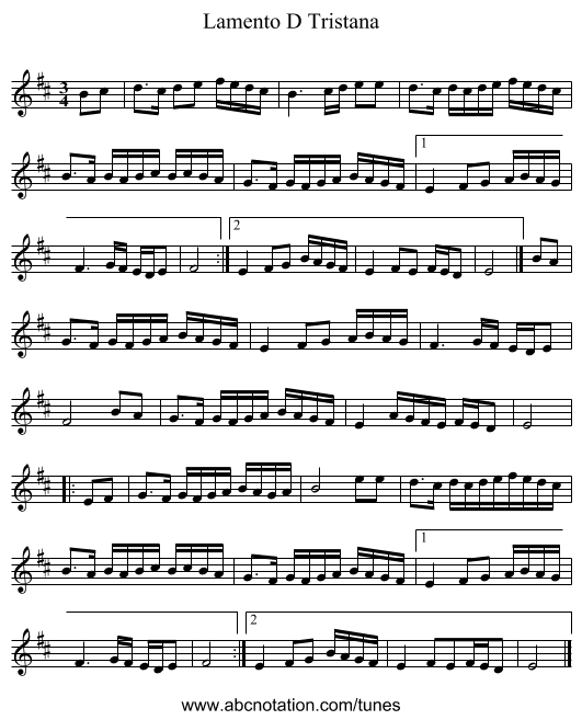 Lamento D Tristana - staff notation