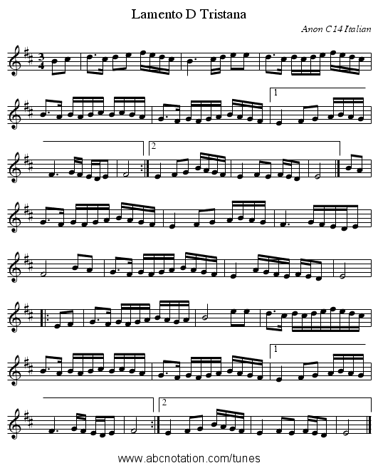 Lamento D Tristana - staff notation