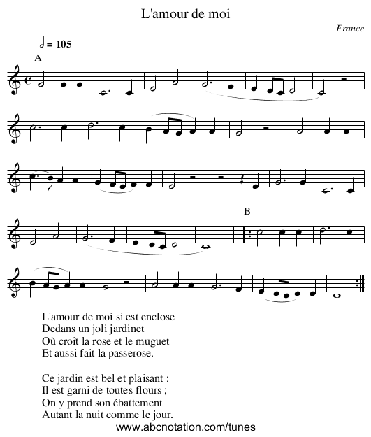 L'amour de moi - staff notation