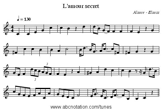 L'amour secret - staff notation