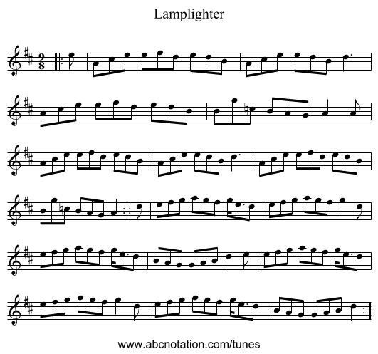 Lamplighter - staff notation