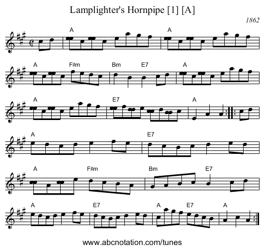 Lamplighter's Hornpipe [1] [A] - staff notation