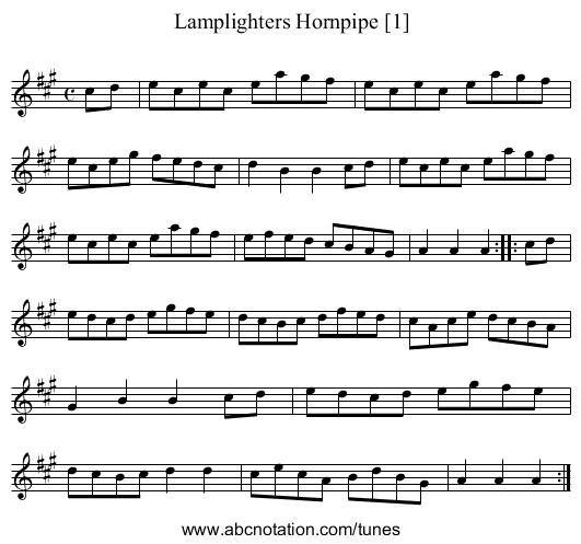 Lamplighters Hornpipe [1] - staff notation