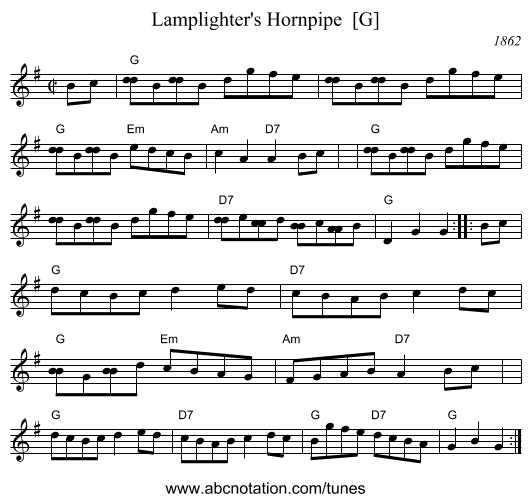 Lamplighter's Hornpipe  [G] - staff notation