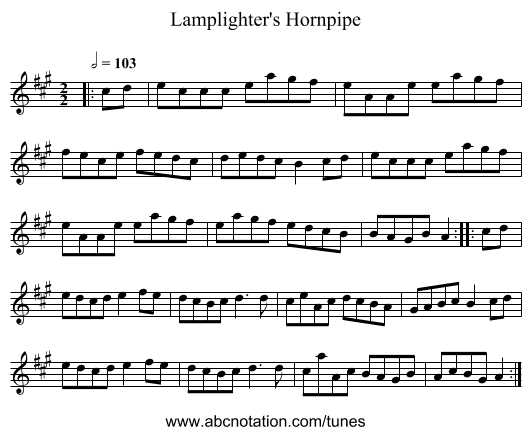 Lamplighter's Hornpipe - staff notation