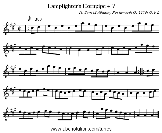 Lamplighter's Hornpipe + ? - staff notation