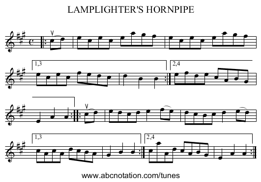 LAMPLIGHTER'S HORNPIPE - staff notation
