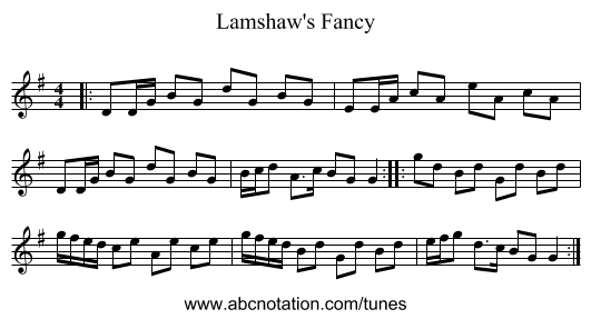 Lamshaw's Fancy - staff notation