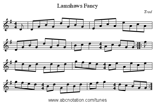 Lamshaws Fancy - staff notation