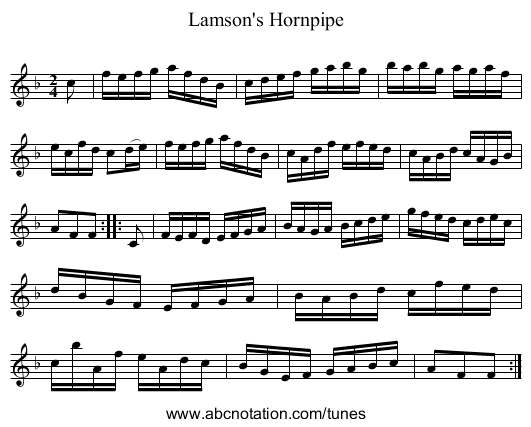 Lamson's Hornpipe - staff notation