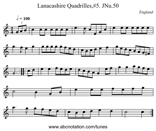 Lanacashire Quadrilles,#5. JNu.50 - staff notation