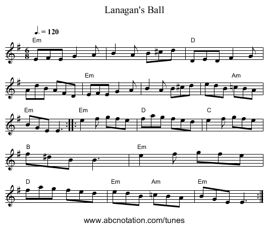 Lanagan's Ball - staff notation