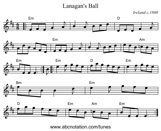 Lanagan's Ball - staff notation