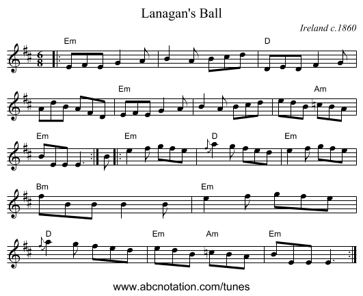 Lanagan's Ball - staff notation